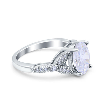 Oval Art Deco Wedding Ring Accent Vintage Simulated Cubic Zirconia 925 Sterling Silver